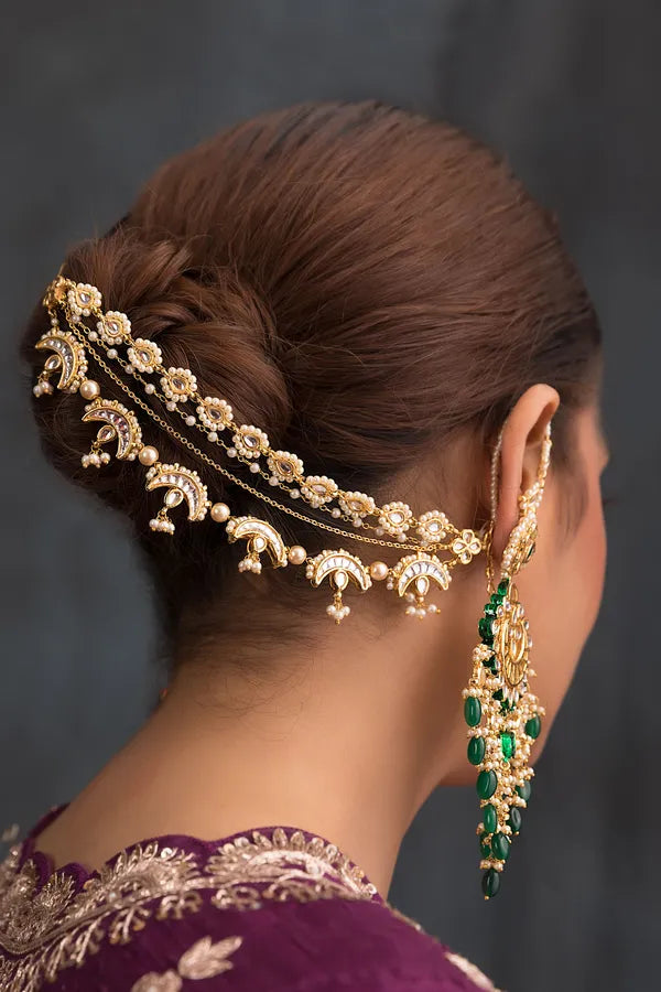 Gold Finish Chand Biya Pearl Kundan Kaan Saharas
