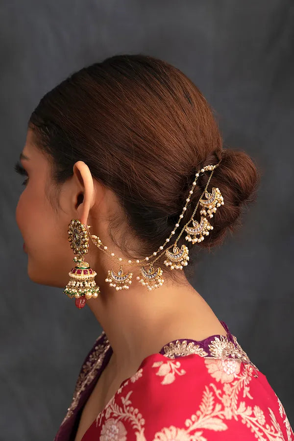 Gold Finish Chand Pearl Kundan Kaan Saharas
