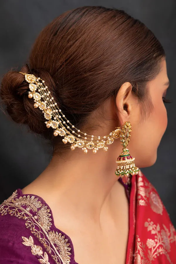 Gold Finish Pearl Kundan Kaan Saharas
