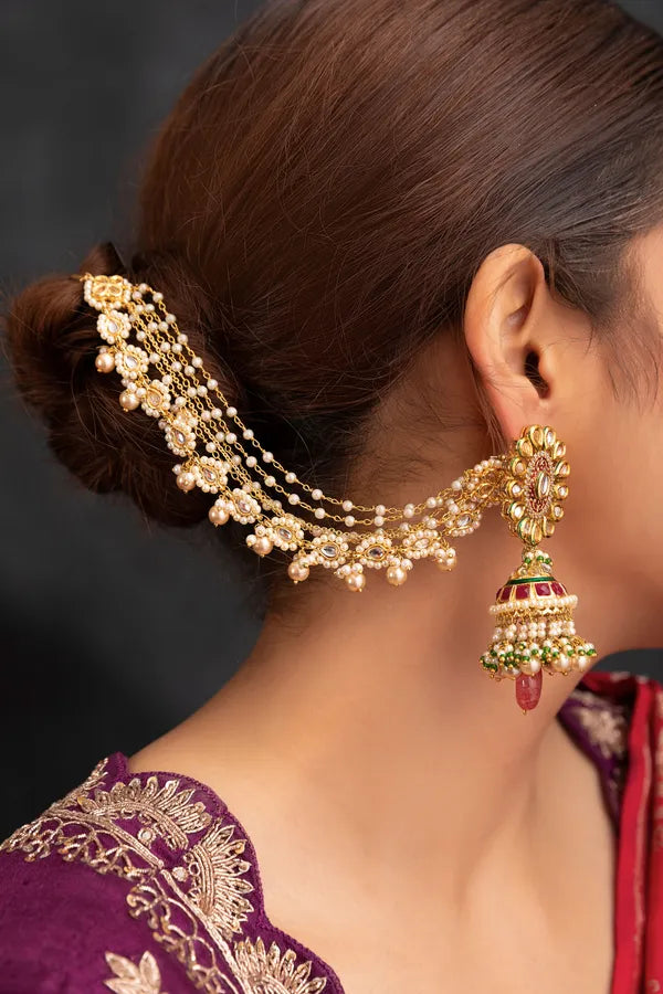 Gold Finish Pearl Kundan Kaan Saharas