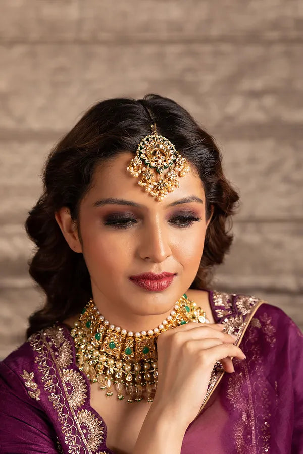 White Kundan Pearls Tikka