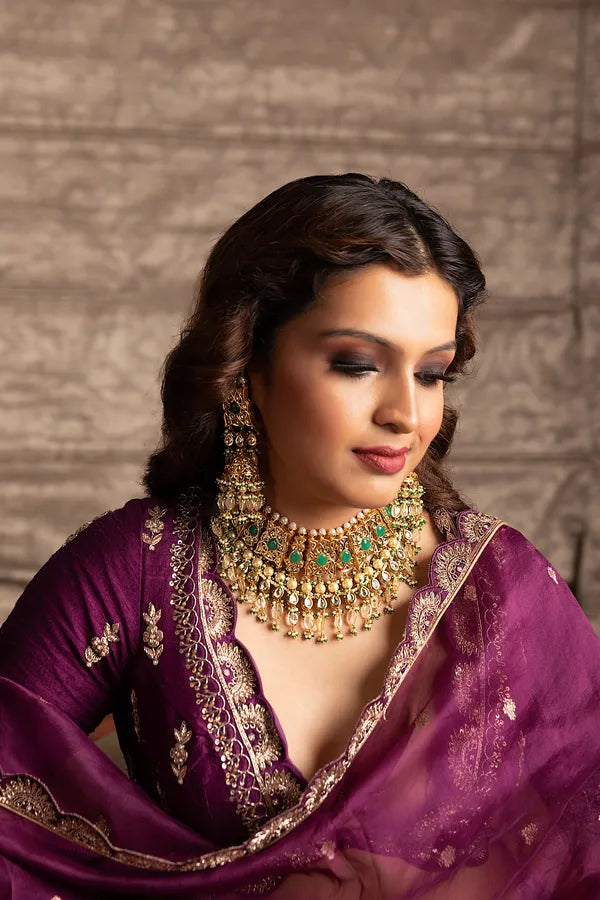 White Kundan Emerald Yellow Drops Choker