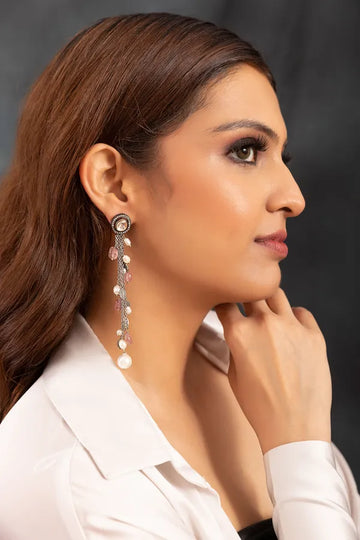 Silver Zirconia Tourmaline & Pearls Earrings