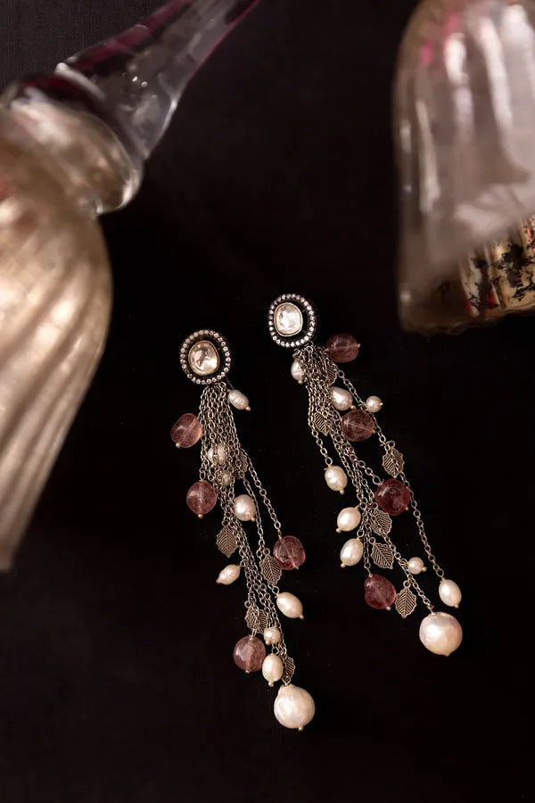 Silver Zirconia Tourmaline & Pearls Earrings