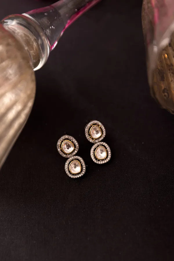 Double Zircon Kundan Stud Earrings