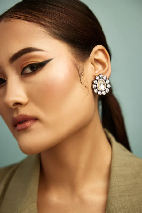 White & Gold Zirconia Studs Earrings
