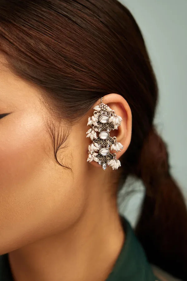 Dual Finish Zirconia Pearl Earcuffs