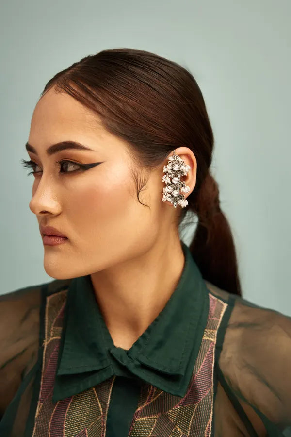 Dual Finish Zirconia Pearl Earcuffs