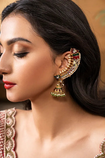 Red & Green Kundan Jhumki Earrings