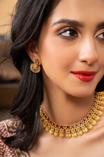 Red Kundan Gold Tone Earrings