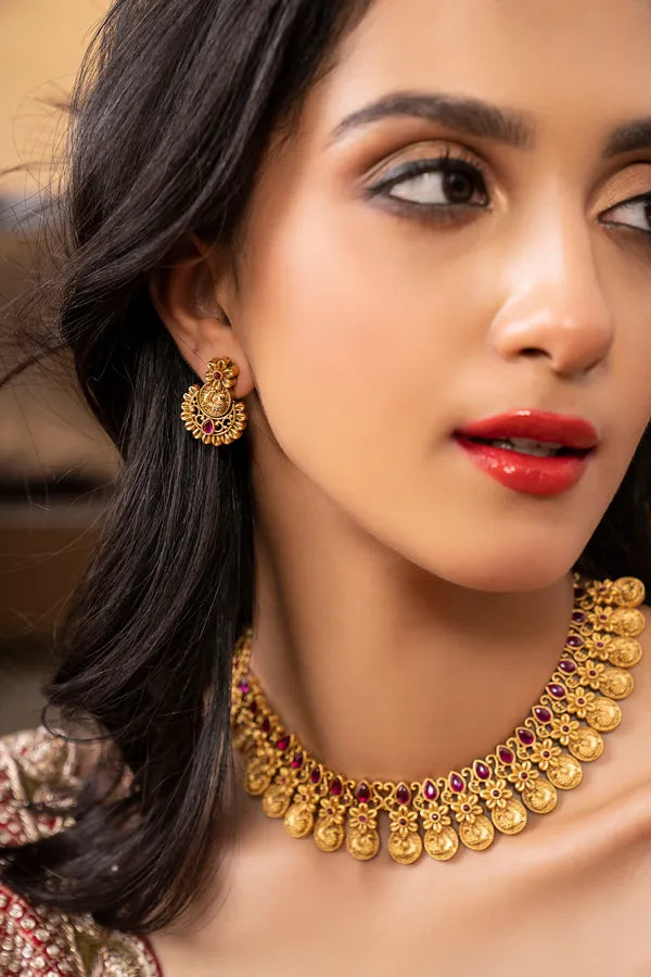 Red Kundan Gold Tone Earrings