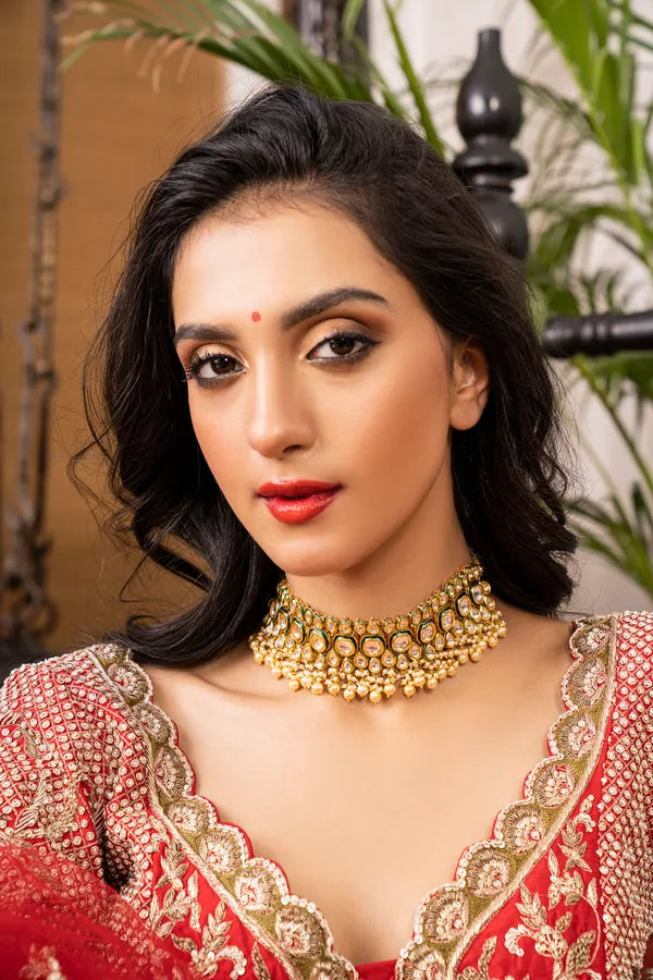 Gold & Green Kundan Choker Necklace