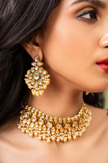 Gold & Green Kundan Earrings