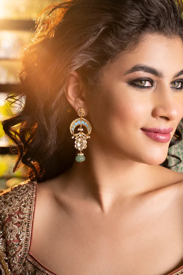 Gold & Feroza Chand Pearls Earrings