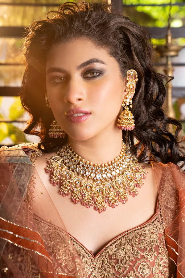 Statement Gold & White Chand Tourmaline Drops Jhumki Earrings