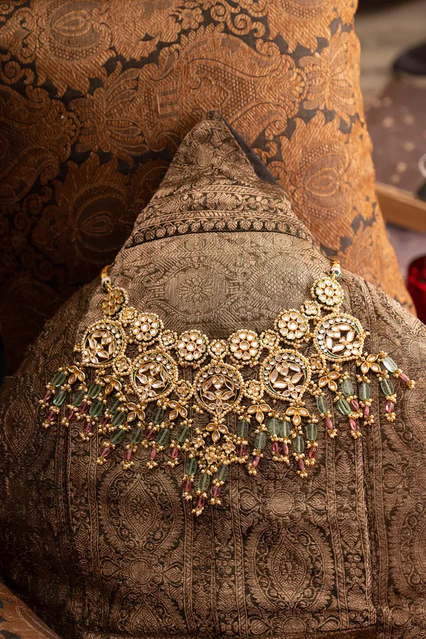 Statement Gold & White Bridal Necklace With Green & Tourmaline Drops