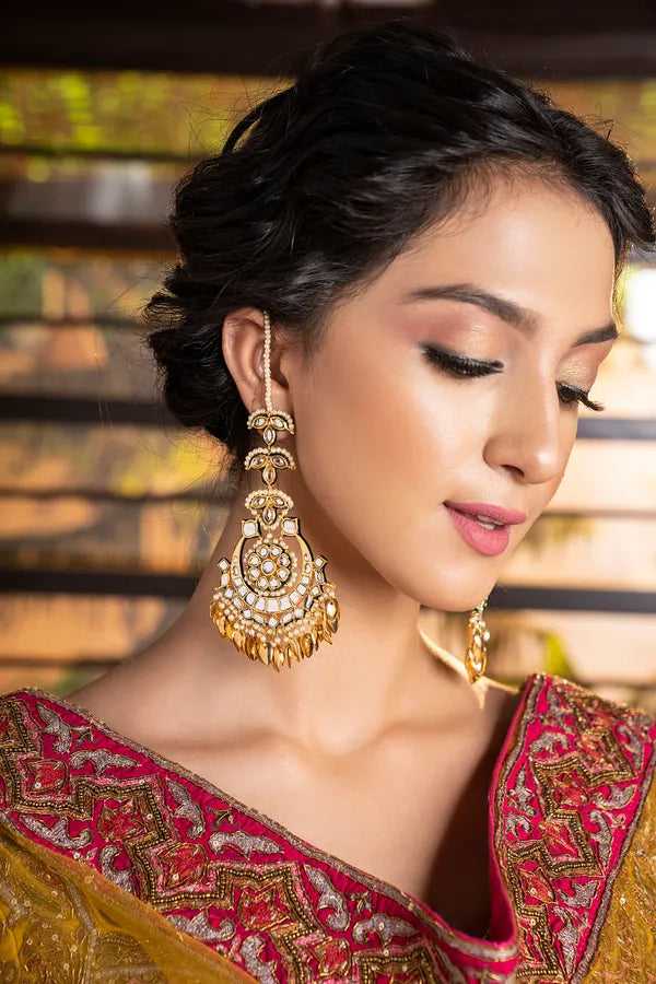 Pearls Kundan Pipalpatti Chandmilan Chandbalis