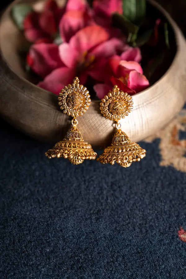 Regal Gold Jhumki Earrings
