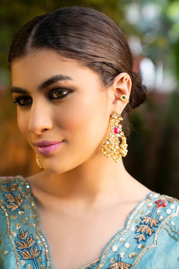 Red Kundan Jadai Earrings with Pearls
