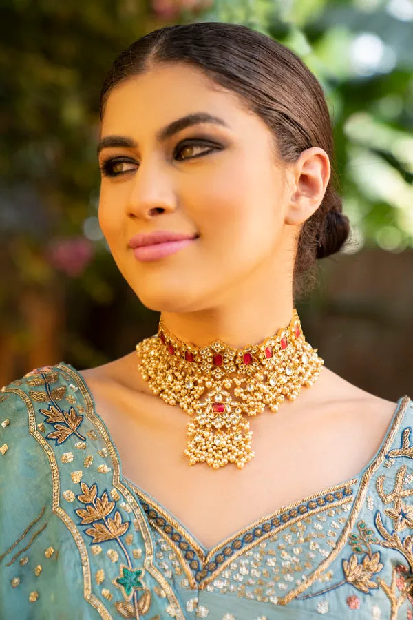 Statement Red Kundan Jadai Necklace Choker with Pearls
