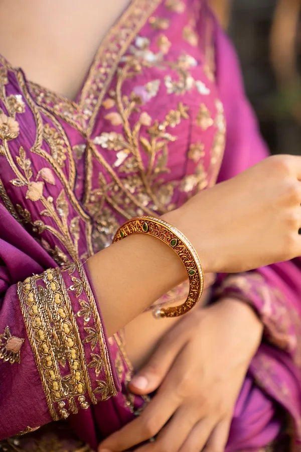 Green & White Kundan Red Meenakari Kada