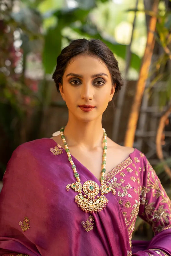 Red & Green Kundan Tourmaline Drops Pendant Necklace