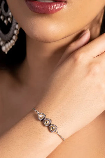 Gold & White Zirconia Three Triangle Bracelet