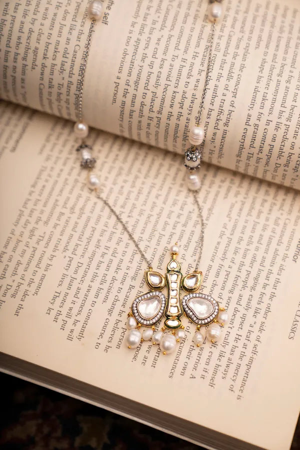 Gold & White Kundan Zirconia Necklace