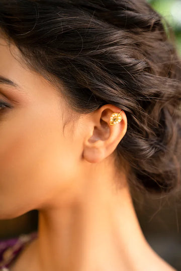 Gold Finish Pearl Kundan Earcuff Earrings