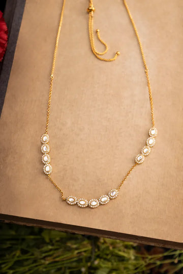 Gold & White Four Side Kundan Zirconia Necklace