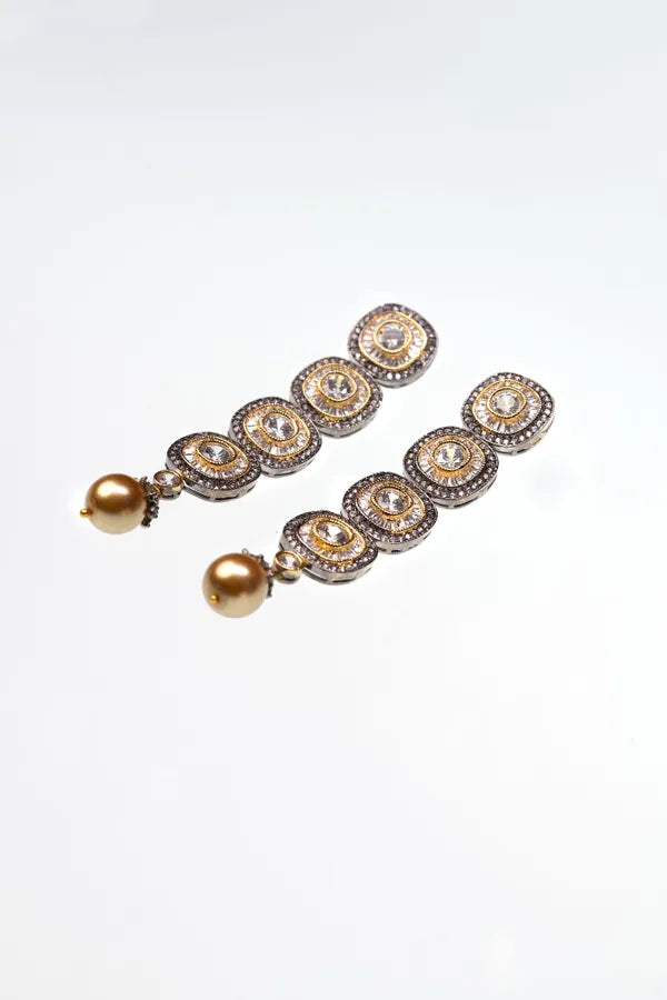 Dual Finish Layered Zirconia Dangler Earrings