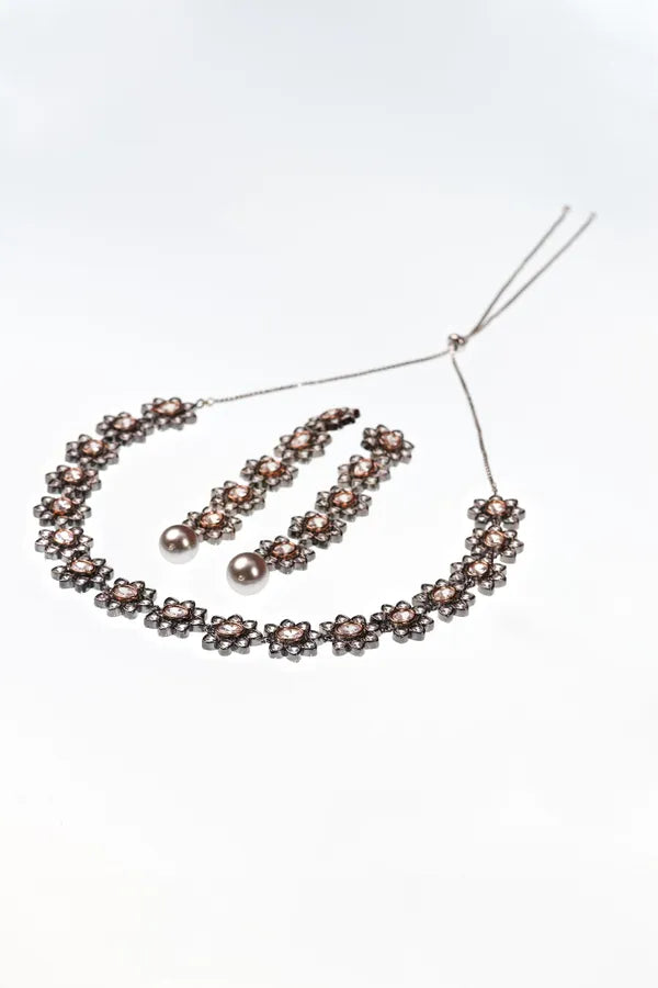 Dual Finish Flower Zirconia Necklace