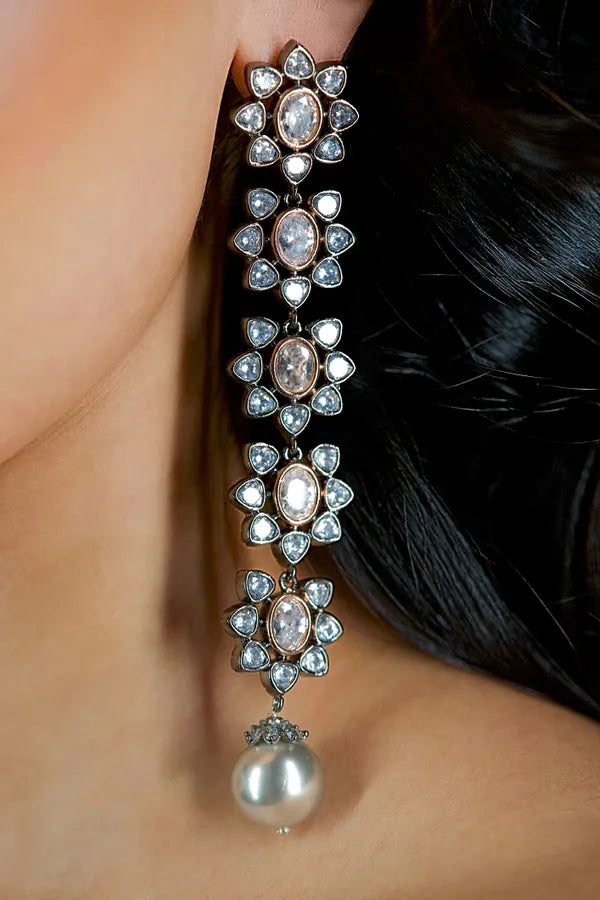 Dual Tone Layered Zirconia Dangler Earrings