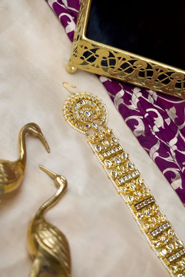 Gold & White Kundan Chand Choti Phool