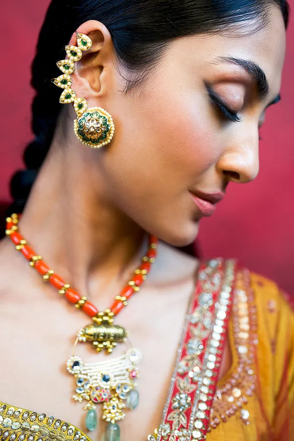 Green and Gold Meenakari Pearl Earcuffs