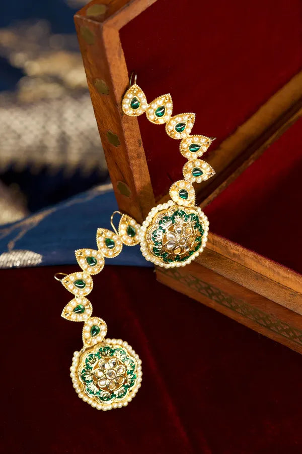 Green and Gold Meenakari Pearl Earcuffs