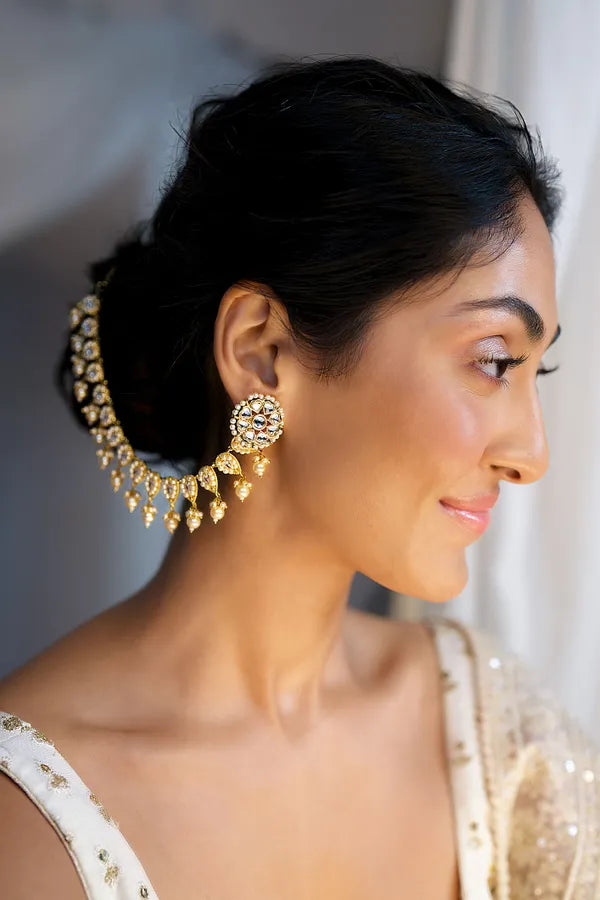 Golden White Pearl Kundan Biya Kaan Sahara