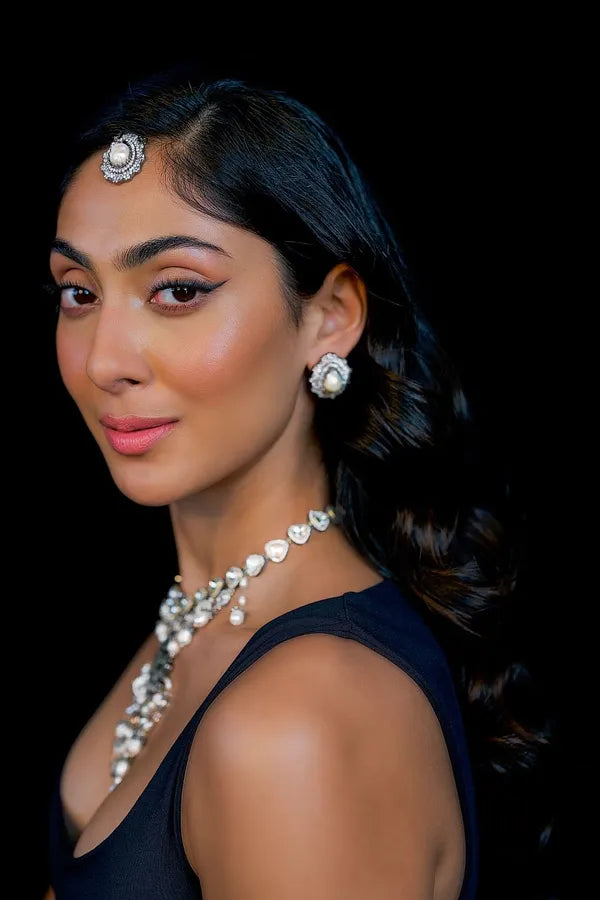 Silver & White Stud Earrings