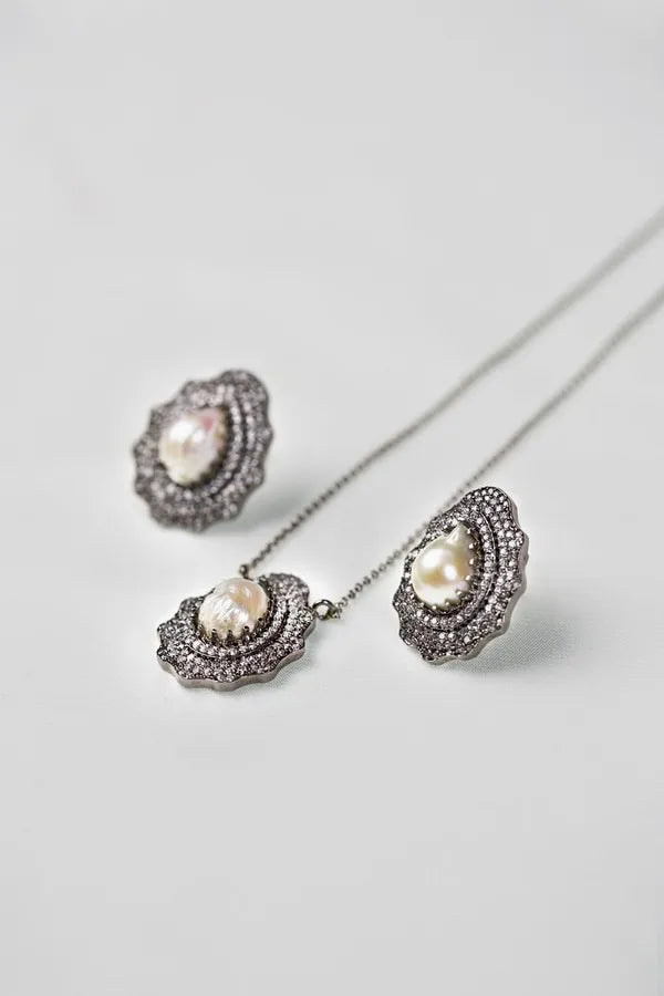 Silver & White Stud Earrings