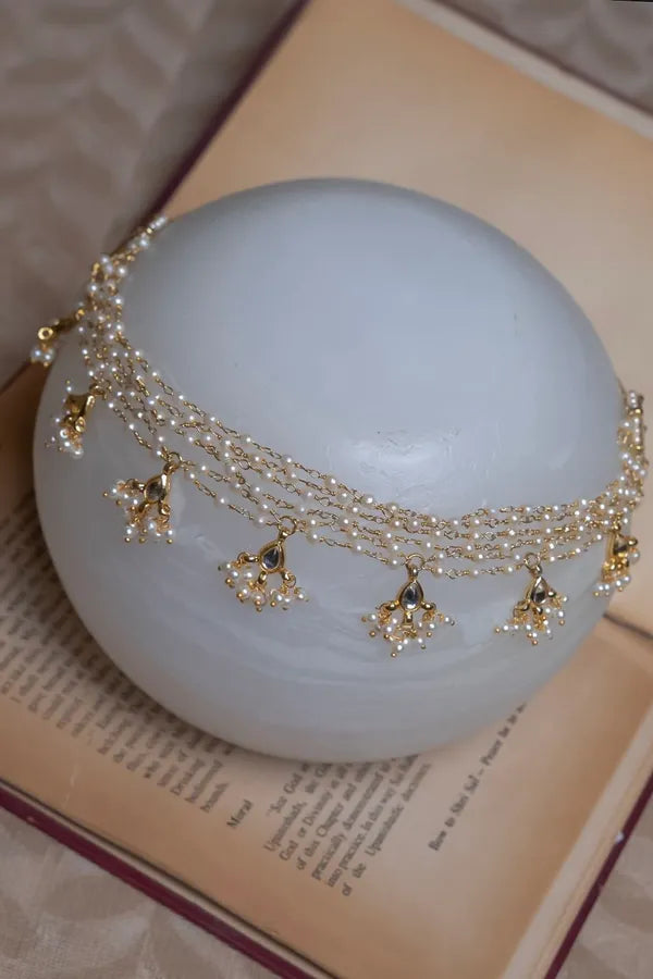 Gold & White Pearls Biya Kundan Necklace