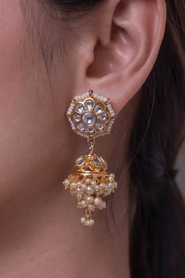 Gold & White Pearls Jhumki