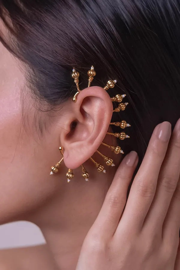 Golden Gold Bead Earcuffs