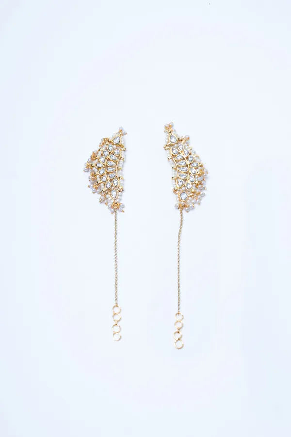 Gold Finish Pearl Kundan Earcuffs