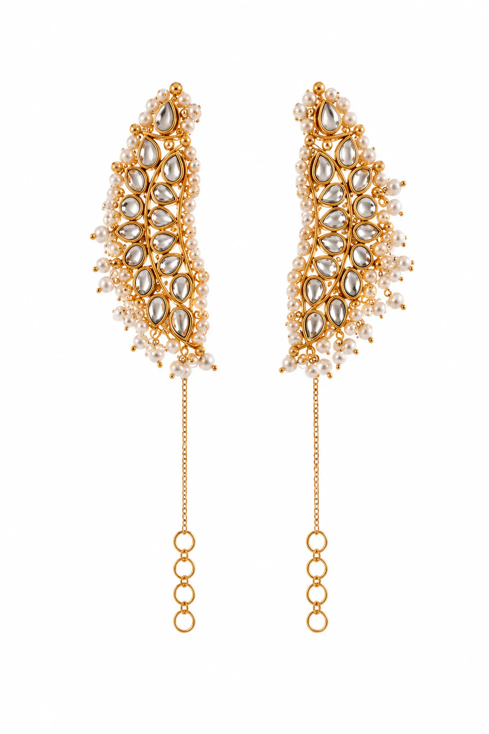 Gold Finish Pearl Kundan Earcuffs