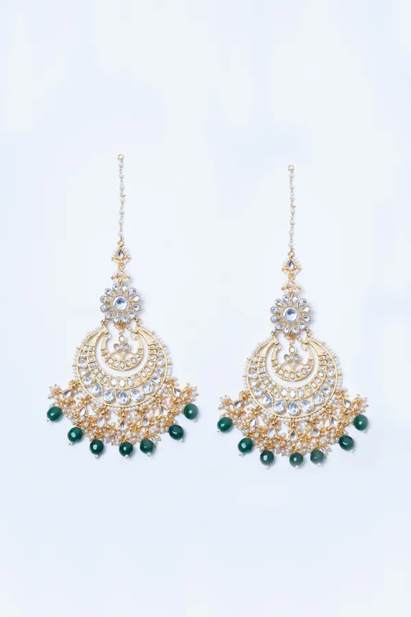 Statement Kundan Gold & Green Drops Chandbali