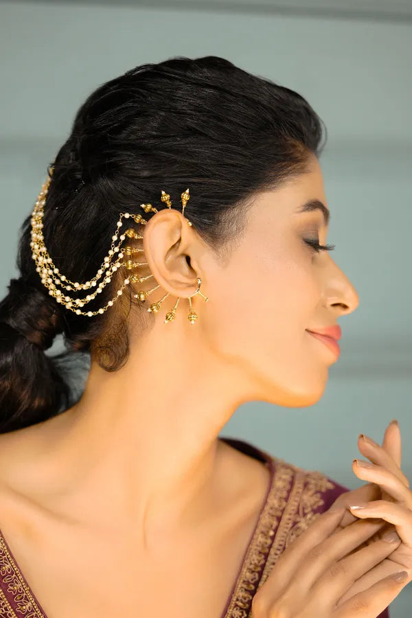 Gold Finish Gold Bead Earcuffs With Attached Saharas
