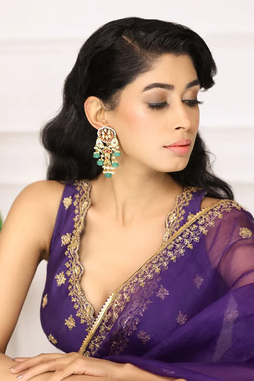 Pink Crescent Red Kundan Fish Green Drops Dangler Earrings