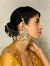 Gold & Green Meenakari Kundan Pearls Chandbali Earrings With Attached Saharas