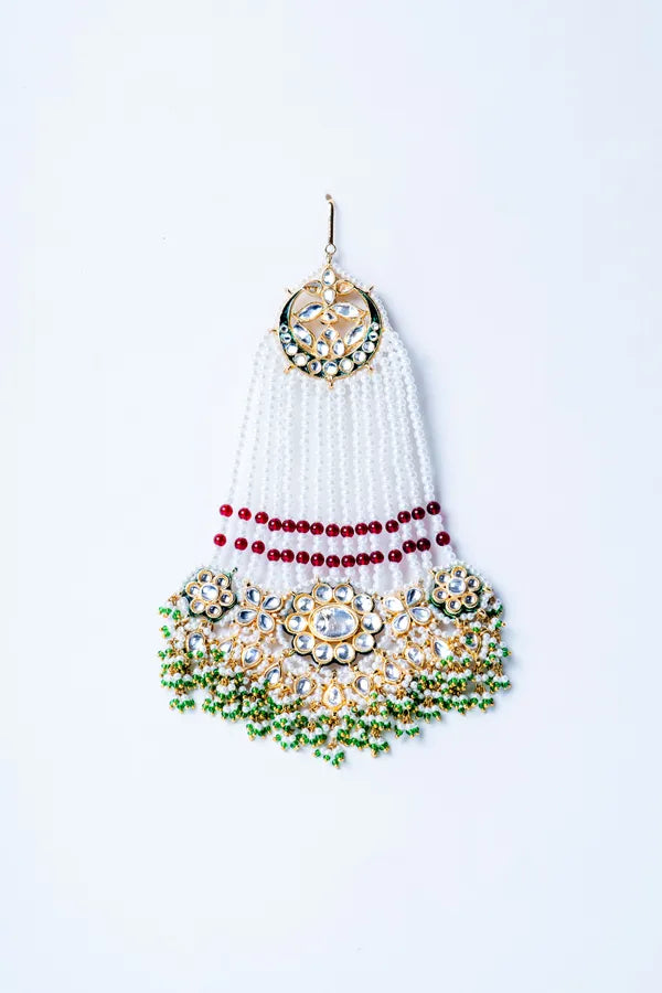 Pink Pearls Gold & White Kundan Green Pearls Passa