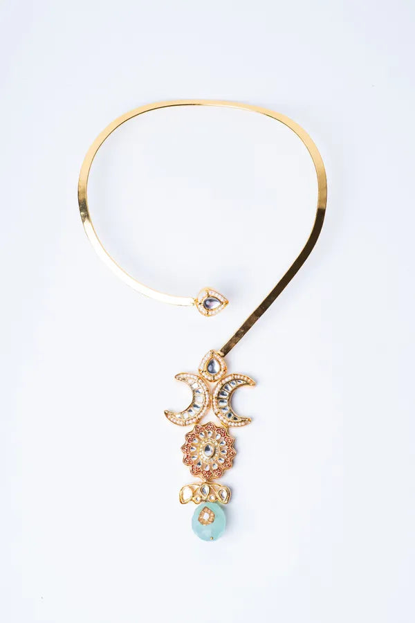 Red Meena Golden Chand Pendant Necklace